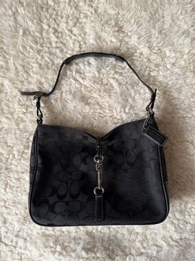 Coach Ergo Signature Jacquard Hobo Bag Black Y2K Shoulder Purse Silver Hardware